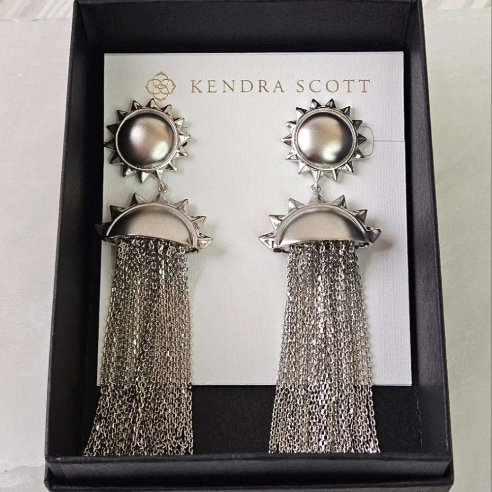 Kendra Scott Sienna Sun Statement Earrings in Rhodium Silver NWT